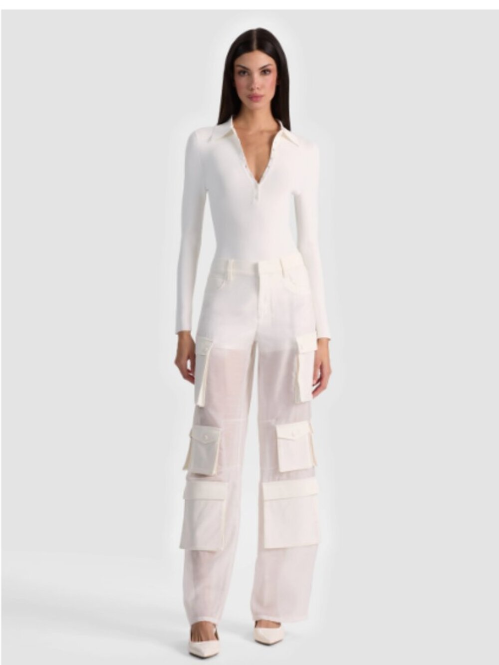 NWT ALICE - OLIVIA - OLYMPIA SHEER COMBO CARGO PANT – OFF WHITE